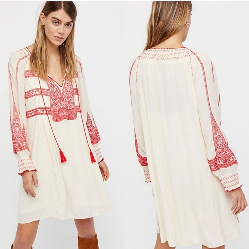 NWT‎ FREE PEOPLE WIND WILLOW EMBROIDERED DRESS SMALL Boho Folk Western Inspired